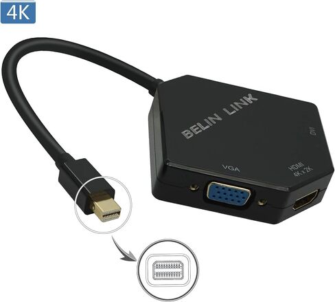 Thunderbolt to HDMI+VGA+DVI Adapter, Mini dp （Display Port） to HDMI VGA DVI Gold-Plated Connector 3 in 1video Adapter, for MacBook Pro mac Book air Surface pro(Cobra Appearance) (Black) in Saudi Arabia