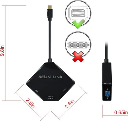 Thunderbolt to HDMI+VGA+DVI Adapter, Mini dp （Display Port） to HDMI VGA DVI Gold-Plated Connector 3 in 1video Adapter, for MacBook Pro mac Book air Surface pro(Cobra Appearance) (Black) in Saudi Arabia