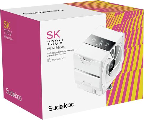 SK700V White AM5 مبرد الهواء الرقمي ، تصميم برج واحد ، مروحة تقنية عالية الأداء ، و 7 أنابيب حرارة نحاسية ، قفل L-rail ، تبديد حرارة 220 واط in Kuwait