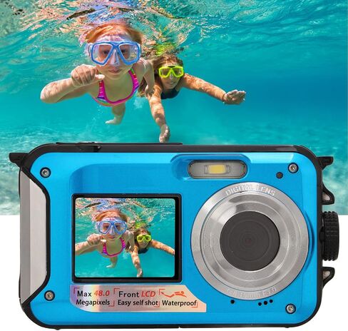 كامل HD 2.7 كيلو 48 ميجابكسل 10 أقدام مقاومة للماء الكاميرا الرقمية تحت الماء 16x Zoom Digital Armon الخلفية الكاميرا المزدوجة المقاومة للماء للسباحة السفر الغطس (الأزرق) in Kuwait