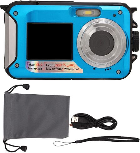 كامل HD 2.7 كيلو 48 ميجابكسل 10 أقدام مقاومة للماء الكاميرا الرقمية تحت الماء 16x Zoom Digital Armon الخلفية الكاميرا المزدوجة المقاومة للماء للسباحة السفر الغطس (الأزرق) in Kuwait