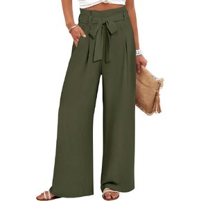 ANRABESS Women's Wide Leg Lounge Pants Lightweight High Waisted Adjustable Tie Knot Loose Trousers with Pockets in Kuwait