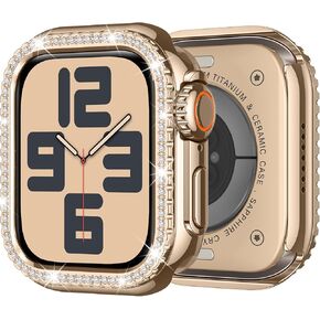 Metal Case Compatible with Apple Watch Series 10 46mm for Women, Bling Diamond Frame Bumper with Back Cover Protective Cover for iWatch 46mm, Rose Gold in Kuwait