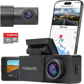 TORVO 4K Dash Cam Front and Rear for Cars Included 64GB Card, 3.2’’ IPS Screen and Loop Recording, Car Dash Camera 4K/1080p with 5G WiFi & GPS, Night Vision with 24H Parking Mode & App Control in Saudi Arabia