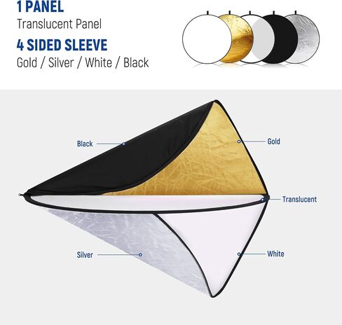 NEEWER 32"/80cm Light Reflector, 5 in 1 Foldable Multi Disc Photography Light Diffuser Translucent/Silver/Gold/White/Black with Clamp/Grips, 3/8" Thread/Cleaning Cloth for Outdoor Lighting, RF-80II in Saudi Arabia
