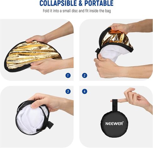 NEEWER 32"/80cm Light Reflector, 5 in 1 Foldable Multi Disc Photography Light Diffuser Translucent/Silver/Gold/White/Black with Clamp/Grips, 3/8" Thread/Cleaning Cloth for Outdoor Lighting, RF-80II in Saudi Arabia