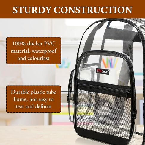 MGgear Wholesale 20-Pack Bulk Case Clear PVC Backpacks Bundle includes Black, Orange, Purple, and Green Trim, 17" Transparent School Approved Backpack, Daypack, Stadium Bag, Bookbag in Kuwait
