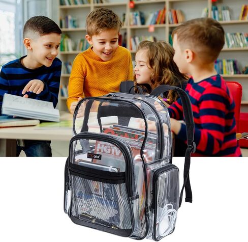 MGgear Wholesale 20-Pack Bulk Case Clear PVC Backpacks Bundle includes Black, Orange, Purple, and Green Trim, 17" Transparent School Approved Backpack, Daypack, Stadium Bag, Bookbag in Kuwait