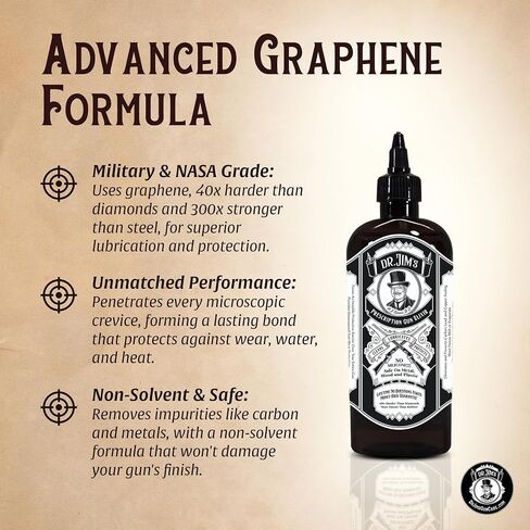 Dr Jim's - CLP Gun Cleaner and Lubricant - All-in-One Gun Cleaning Oil, Bore Cleaner, Non Solvent - for Metal, Wood & Plastic - Advanced Lube & Rust Protector with Graphene Formula - Made in USA in Saudi Arabia