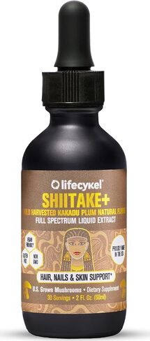 LIFE CYKEL Shiitake Mushroom Extract with Kakadu Plum- Hair, Skin & Nail Support, Anti Aging Supplement- 100% Organic Mushrooms, Immune Boosting, Vitamin C Made in The US- 2 Fl oz(Packaging May Vary) in Kuwait