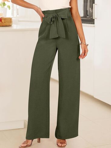 ANRABESS Women's Wide Leg Lounge Pants Lightweight High Waisted Adjustable Tie Knot Loose Trousers with Pockets in Kuwait