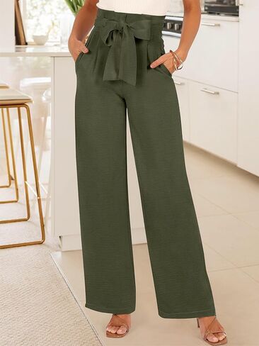 ANRABESS Women's Wide Leg Lounge Pants Lightweight High Waisted Adjustable Tie Knot Loose Trousers with Pockets in Kuwait