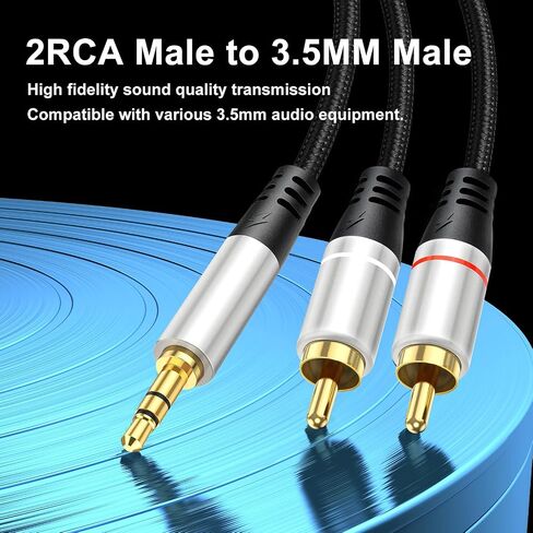 كابل من 3.5 مم إلى 2RCA ， AUX إلى RCA سماعة رأس المال إلى محول جاك الذكور y ، الحبل المساعدة ، متوافق مع HDTV ، الهاتف ، مكبر صوت ، mp3 ، الكمبيوتر اللوحي (3.3 قدم) in Kuwait