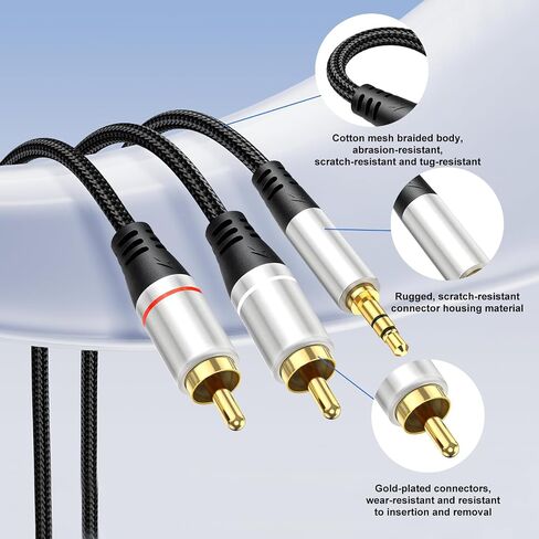 كابل من 3.5 مم إلى 2RCA ， AUX إلى RCA سماعة رأس المال إلى محول جاك الذكور y ، الحبل المساعدة ، متوافق مع HDTV ، الهاتف ، مكبر صوت ، mp3 ، الكمبيوتر اللوحي (3.3 قدم) in Kuwait