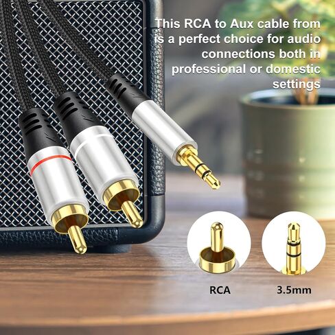 كابل من 3.5 مم إلى 2RCA ， AUX إلى RCA سماعة رأس المال إلى محول جاك الذكور y ، الحبل المساعدة ، متوافق مع HDTV ، الهاتف ، مكبر صوت ، mp3 ، الكمبيوتر اللوحي (3.3 قدم) in Kuwait