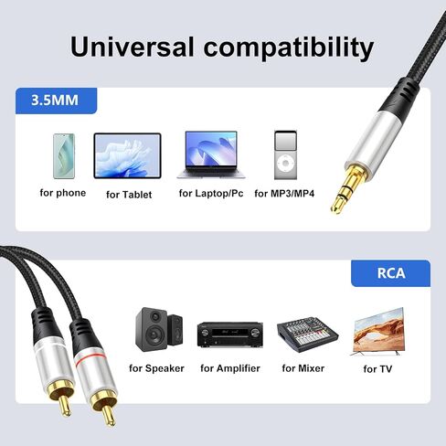 كابل من 3.5 مم إلى 2RCA ， AUX إلى RCA سماعة رأس المال إلى محول جاك الذكور y ، الحبل المساعدة ، متوافق مع HDTV ، الهاتف ، مكبر صوت ، mp3 ، الكمبيوتر اللوحي (3.3 قدم) in Kuwait