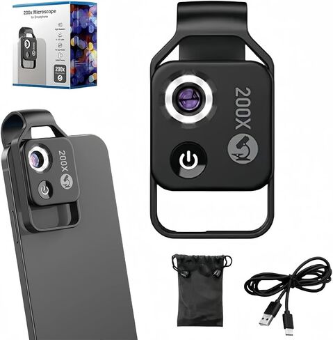 Zoomzip, Qinux Zoomzip, 2025 Upgraded Zoom Zip 200x Portable Pocket Digital Microscope Camera Attachments with Cpl Lens/Led Light, Portable Microscopic Lens for Cell Smartphone (White) in Saudi Arabia