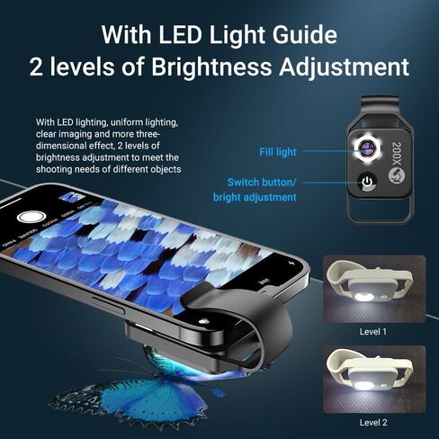 Zoomzip, Qinux Zoomzip, 2025 Upgraded Zoom Zip 200x Portable Pocket Digital Microscope Camera Attachments with Cpl Lens/Led Light, Portable Microscopic Lens for Cell Smartphone (White) in Saudi Arabia
