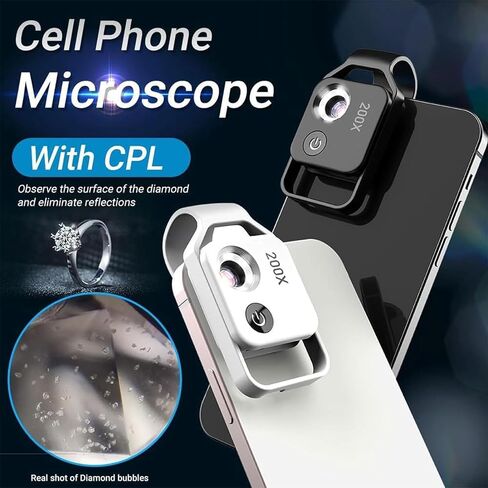 Zoomzip, Qinux Zoomzip, 2025 Upgraded Zoom Zip 200x Portable Pocket Digital Microscope Camera Attachments with Cpl Lens/Led Light, Portable Microscopic Lens for Cell Smartphone (White) in Saudi Arabia