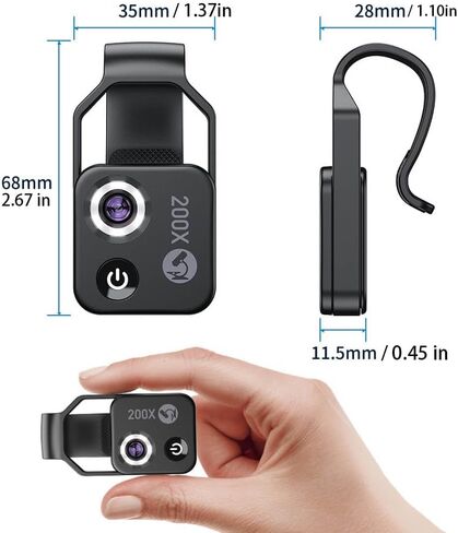 Zoomzip, Qinux Zoomzip, 2025 Upgraded Zoom Zip 200x Portable Pocket Digital Microscope Camera Attachments with Cpl Lens/Led Light, Portable Microscopic Lens for Cell Smartphone (White) in Saudi Arabia