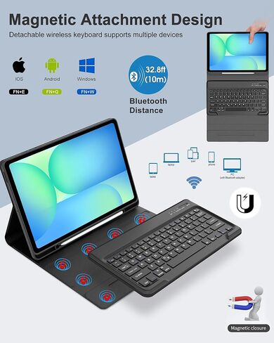 Keyboard Case for Samsung Galaxy Tab S10 FE+ Plus 13.1 Inch 2025, Magnetic Detachable Wireless Bluetooth Keyboard, Slim Protective Folio Cover with S Pen Holder for Samsung Tab S10 FE Plus, Sky Blue in Kuwait