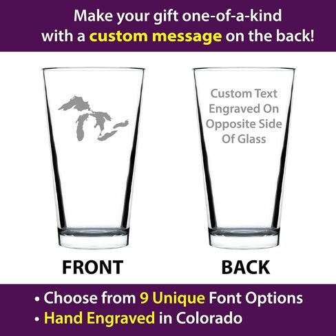 Great Lakes Map Pint Glass Gift for Beer Drinking Men & Women - 16 oz Glassware - Unique Engraved Barware Gifts in Saudi Arabia