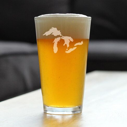 Great Lakes Map Pint Glass Gift for Beer Drinking Men & Women - 16 oz Glassware - Unique Engraved Barware Gifts in Saudi Arabia