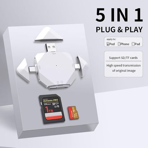 New SD Card Reader for iPhone/ipad/Android/Mac/Computer/Camera,5 in1 Micro SD Card Reader Trail Camera Viewer, Portable Memory Card Reader SD Card Adapter for SD and TF Cards in Saudi Arabia