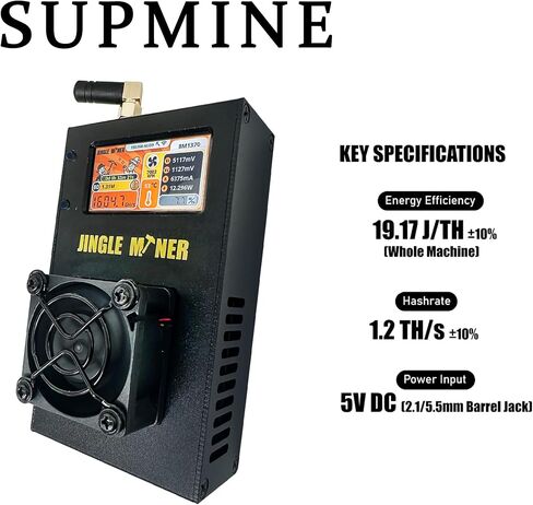 في الأسهم الجديدة Jingle Miner BTC Solo Lite 19.17J/GH 23W ASIC MINER BM1370 ASIC CHIP 1.2th/S Bitcoin (BTC) تم تصميمه في الأصل لـ Antminer S21 Pro in Saudi Arabia