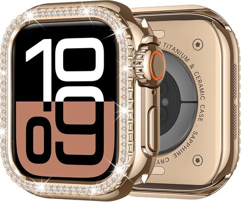 علبة معدنية متوافقة مع Apple Watch Series 10 46 ملم للنساء ، مصد بلينغ الماس مع غطاء واقعي للغطاء الخلفي لـ IWatch 46mm ، Rose Gold in Kuwait
