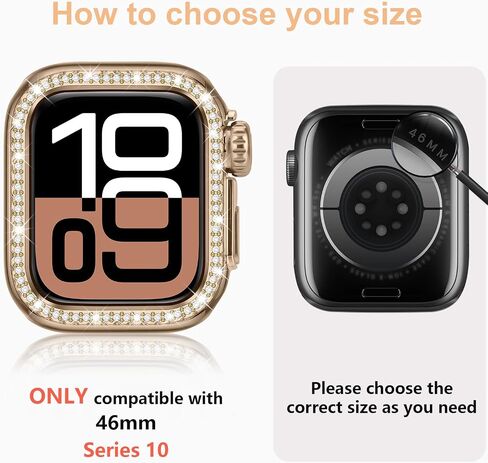 علبة معدنية متوافقة مع Apple Watch Series 10 46 ملم للنساء ، مصد بلينغ الماس مع غطاء واقعي للغطاء الخلفي لـ IWatch 46mm ، Rose Gold in Kuwait