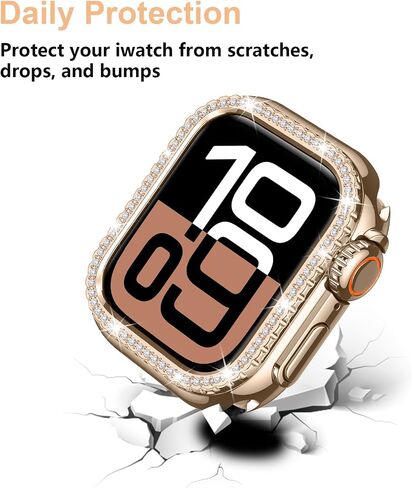 علبة معدنية متوافقة مع Apple Watch Series 10 46 ملم للنساء ، مصد بلينغ الماس مع غطاء واقعي للغطاء الخلفي لـ IWatch 46mm ، Rose Gold in Kuwait