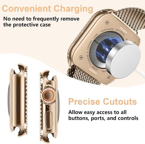 علبة معدنية متوافقة مع Apple Watch Series 10 46 ملم للنساء ، مصد بلينغ الماس مع غطاء واقعي للغطاء الخلفي لـ IWatch 46mm ، Rose Gold in Kuwait