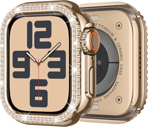 علبة معدنية متوافقة مع Apple Watch Series 10 46 ملم للنساء ، مصد بلينغ الماس مع غطاء واقعي للغطاء الخلفي لـ IWatch 46mm ، Rose Gold in Kuwait