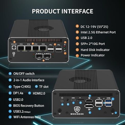 MGNAS14 Micro Firewall Appliance 10Gbe Router with Intel 14th Gen Core Ultra 7 155H, AI MINI PC with 2x10Gbe SFP+ 2xDDR5 RAM M.2 PCIe 4.0 SSD USB4 Support Pfsense|OPNsense|Openwrt|Windows in Kuwait