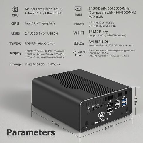 MGNAS14 Micro Firewall Appliance 10Gbe Router with Intel 14th Gen Core Ultra 7 155H, AI MINI PC with 2x10Gbe SFP+ 2xDDR5 RAM M.2 PCIe 4.0 SSD USB4 Support Pfsense|OPNsense|Openwrt|Windows in Kuwait