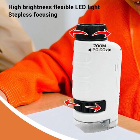Fafeicy Portable Microscope, 60X to 120X Magnification Handheld Pocket Microscope with Flexible LED Light, for Daily Observation Outdoor Exploration in Saudi Arabia