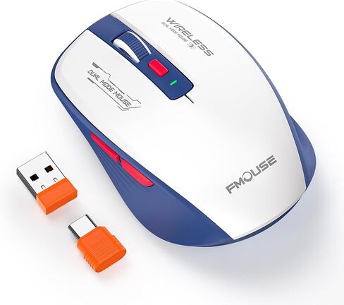 الماوس بلوتوث ، بلوتوث 5.1 + 2.4 جيجا هرتز USB + USB-C Dongle ، وضع الفأر اللاسلكي الثلاثي ، مع مفاتيح جانبية للأمام/للخلف ، نقرة صامتة ، أزرار جانبية ، محمولة للكمبيوتر المحمول ، MAC ، iPad (الأزرق الأبيض) in Saudi Arabia