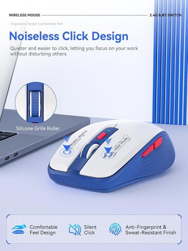 الماوس بلوتوث ، بلوتوث 5.1 + 2.4 جيجا هرتز USB + USB-C Dongle ، وضع الفأر اللاسلكي الثلاثي ، مع مفاتيح جانبية للأمام/للخلف ، نقرة صامتة ، أزرار جانبية ، محمولة للكمبيوتر المحمول ، MAC ، iPad (الأزرق الأبيض) in Saudi Arabia