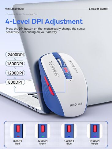 الماوس بلوتوث ، بلوتوث 5.1 + 2.4 جيجا هرتز USB + USB-C Dongle ، وضع الفأر اللاسلكي الثلاثي ، مع مفاتيح جانبية للأمام/للخلف ، نقرة صامتة ، أزرار جانبية ، محمولة للكمبيوتر المحمول ، MAC ، iPad (الأزرق الأبيض) in Saudi Arabia
