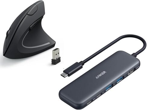 Anker USB C Hub, 5-in-1 USBC to HDMI Splitter with 4K Display&Anker 2.4G Wireless Vertical Ergonomic Optical Mouse for Work in Saudi Arabia