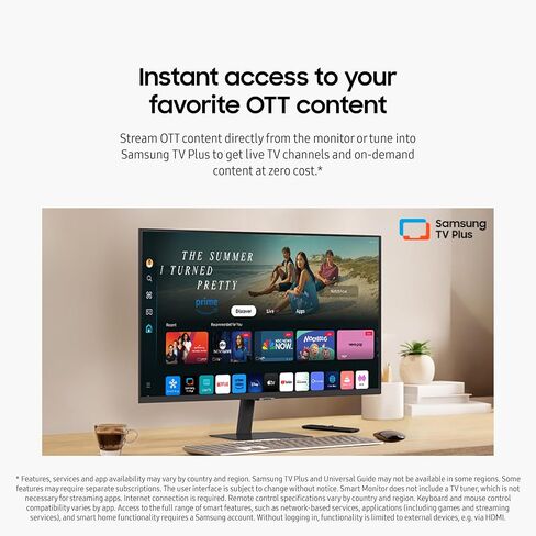 Samsung 43 بوصة M7 (M70D) Series 4K UHD Smart Monitor ، مكبرات الصوت ، HDR10 ، USB-C ، منافذ متعددة ، HUB للألعاب ، SOLARCELL REMOTE ، أدوات الوصول إلى الرؤية ، LS43DM702UNXGO ، 2024 ، أسود (متجدد) in Kuwait