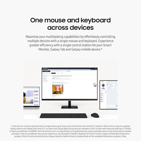 Samsung 43 بوصة M7 (M70D) Series 4K UHD Smart Monitor ، مكبرات الصوت ، HDR10 ، USB-C ، منافذ متعددة ، HUB للألعاب ، SOLARCELL REMOTE ، أدوات الوصول إلى الرؤية ، LS43DM702UNXGO ، 2024 ، أسود (متجدد) in Kuwait