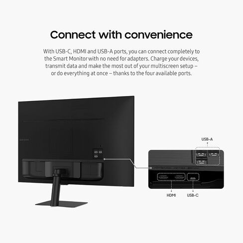 Samsung 43 بوصة M7 (M70D) Series 4K UHD Smart Monitor ، مكبرات الصوت ، HDR10 ، USB-C ، منافذ متعددة ، HUB للألعاب ، SOLARCELL REMOTE ، أدوات الوصول إلى الرؤية ، LS43DM702UNXGO ، 2024 ، أسود (متجدد) in Kuwait