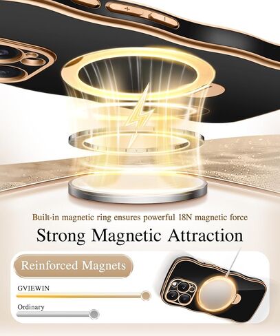 GVIEWIN for iPhone 16 Pro Max Case with 360° Magnetic Stand, [Compatible with MagSafe][Full Camera Protection][Non-Yellowing] Cute Slim Electroplated Wave Shockproof Phone Case 6.9", Clear/Rose Gold in Kuwait