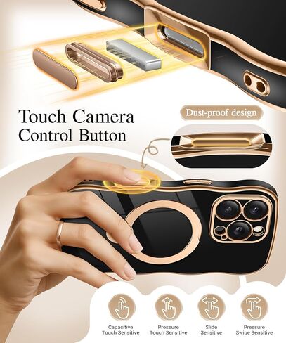 GVIEWIN for iPhone 16 Pro Max Case with 360° Magnetic Stand, [Compatible with MagSafe][Full Camera Protection][Non-Yellowing] Cute Slim Electroplated Wave Shockproof Phone Case 6.9", Clear/Rose Gold in Kuwait