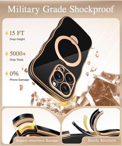 GVIEWIN for iPhone 16 Pro Max Case with 360° Magnetic Stand, [Compatible with MagSafe][Full Camera Protection][Non-Yellowing] Cute Slim Electroplated Wave Shockproof Phone Case 6.9", Clear/Rose Gold in Kuwait