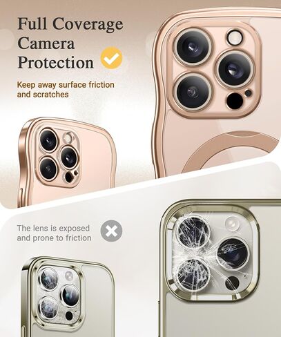 GVIEWIN for iPhone 16 Pro Max Case with 360° Magnetic Stand, [Compatible with MagSafe][Full Camera Protection][Non-Yellowing] Cute Slim Electroplated Wave Shockproof Phone Case 6.9", Clear/Rose Gold in Kuwait