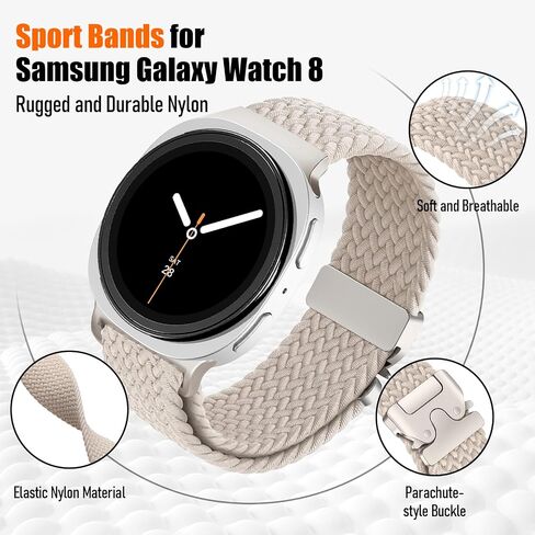 Braided Bands for Samsung Galaxy Watch 8 Band 40mm 44mm/8 Classic 46 mm Women/Men,Elastic Nylon Fabric One Click No Gap Parachute Sport Strap for Samsung Galaxy Watch 8 Classic Band 46mm/8 44 mm 40 mm in Saudi Arabia