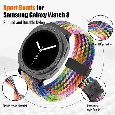 Braided Bands for Samsung Galaxy Watch 8 Band 40mm 44mm/8 Classic 46 mm Women/Men,Elastic Nylon Fabric One Click No Gap Parachute Sport Strap for Samsung Galaxy Watch 8 Classic Band 46mm/8 44 mm 40 mm in Saudi Arabia